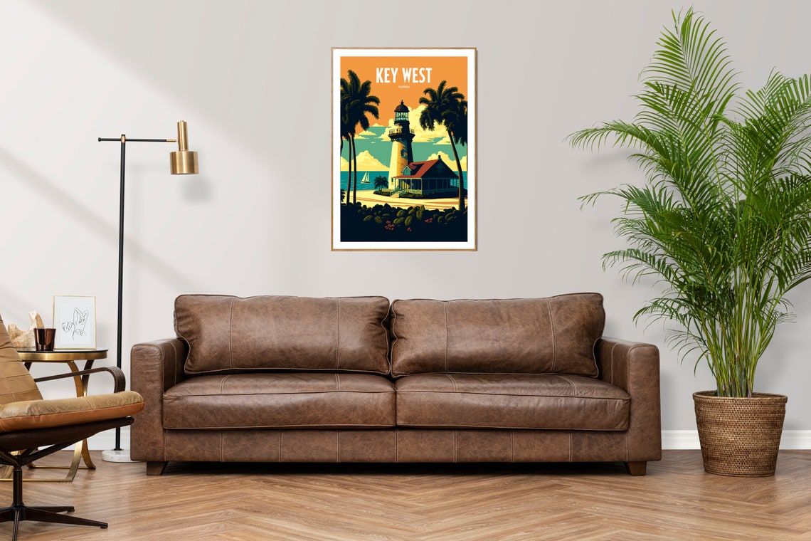 Key West Florida Lighthouse Travel Poster Tropical Sunset Beach Art - Image 4