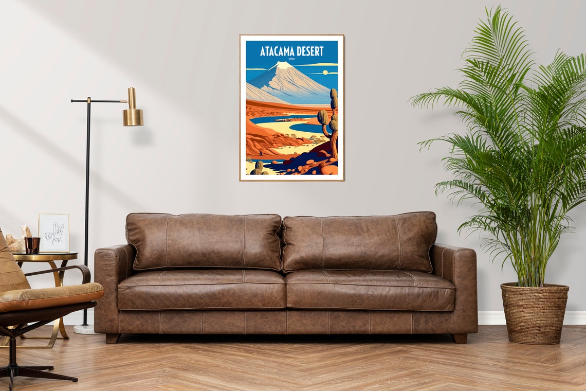 Atacama Desert Chile Snowy Volcano Cactus Lagoon Travel Poster - Image 3