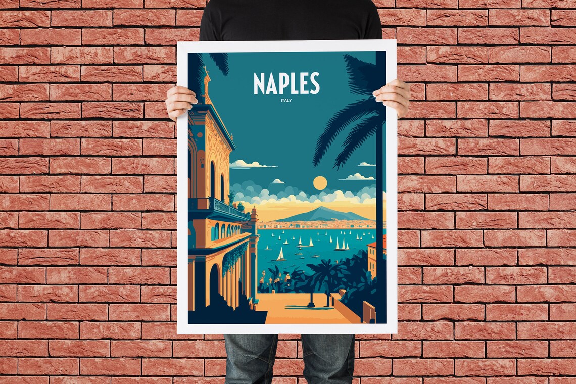 Naples Italy Bay of Naples Vesuvius Sunset Vintage Travel Poster - Image 4