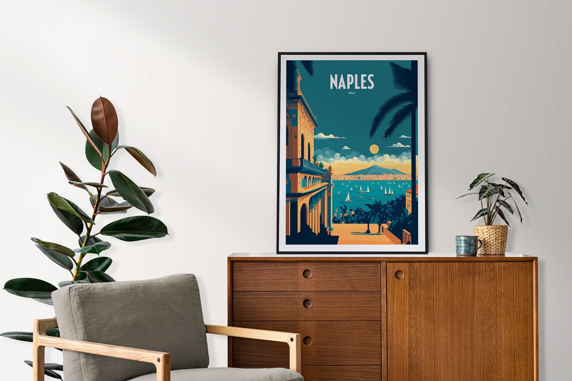 Naples Italy Bay of Naples Vesuvius Sunset Vintage Travel Poster - Image 2