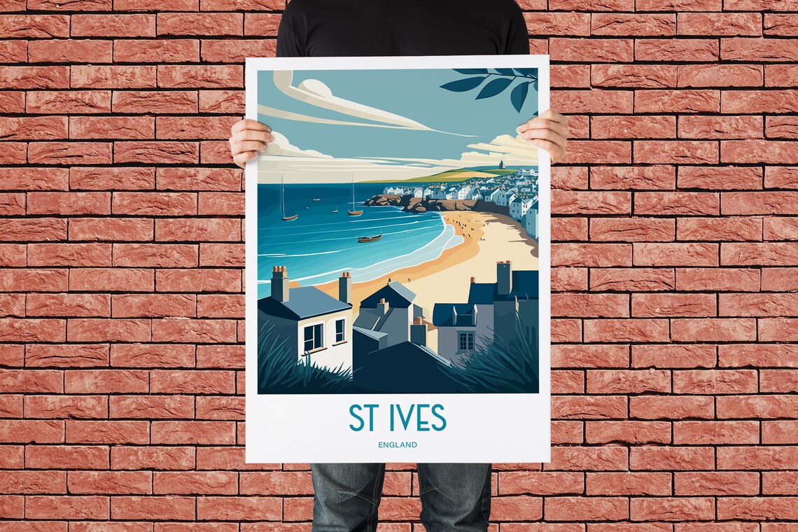 St Ives England Golden Seaside Harbor Boats Retro Travel Poster - Image 3
