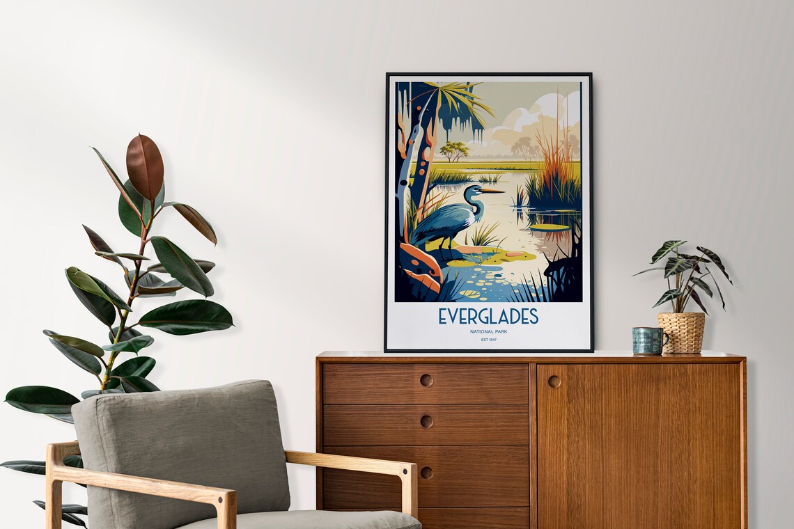 Everglades National Park Heron Wetland Sunrise Retro Travel Poster - Image 3