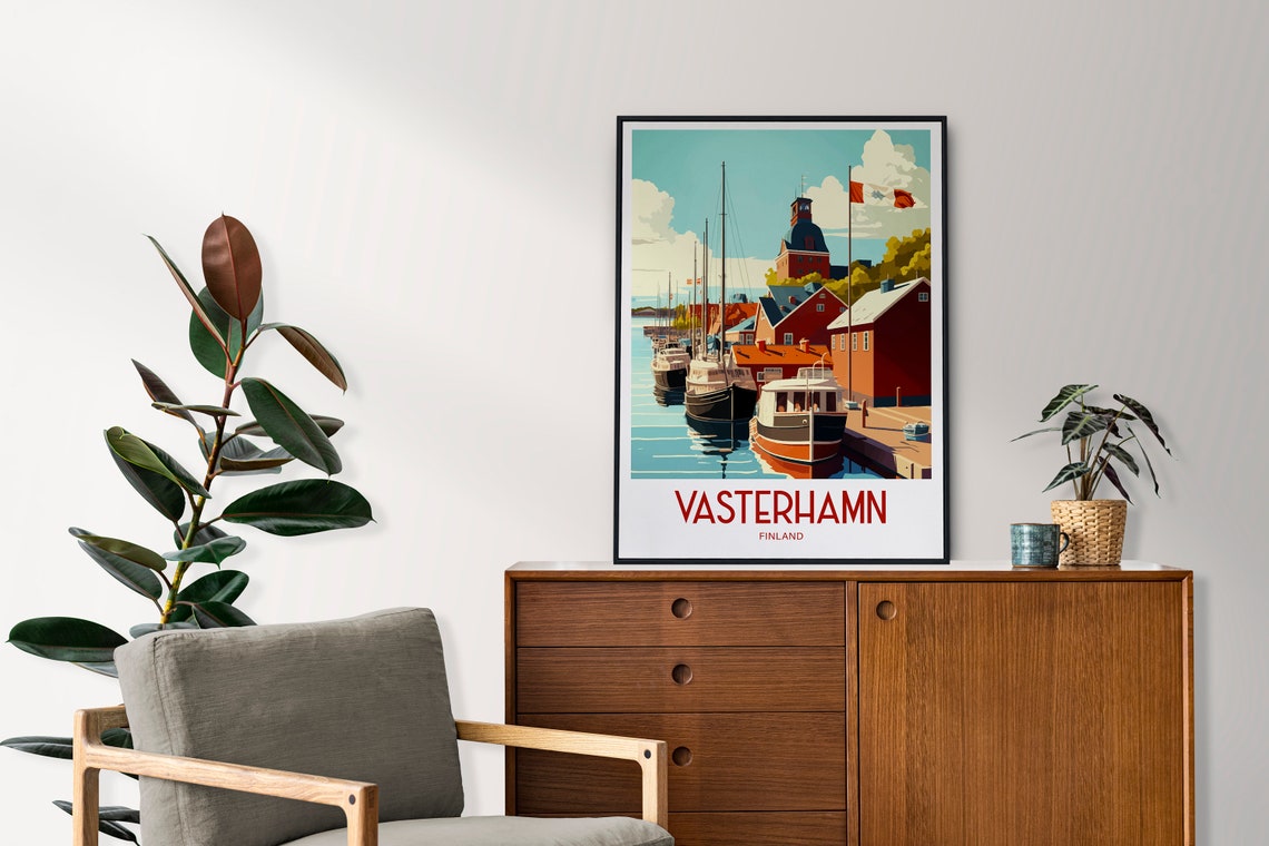 Vasterhamn Finland Harbor Boats Retro Seaside Travel Poster Art - Image 4