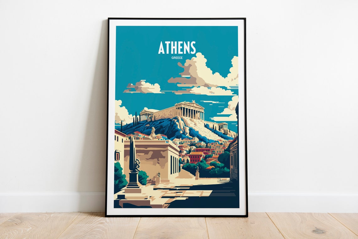 Athens Greece Travel Print Athens Greek Travel Poster Greece Travel Print Acropolis Retro Print Greek Island Travel Poster