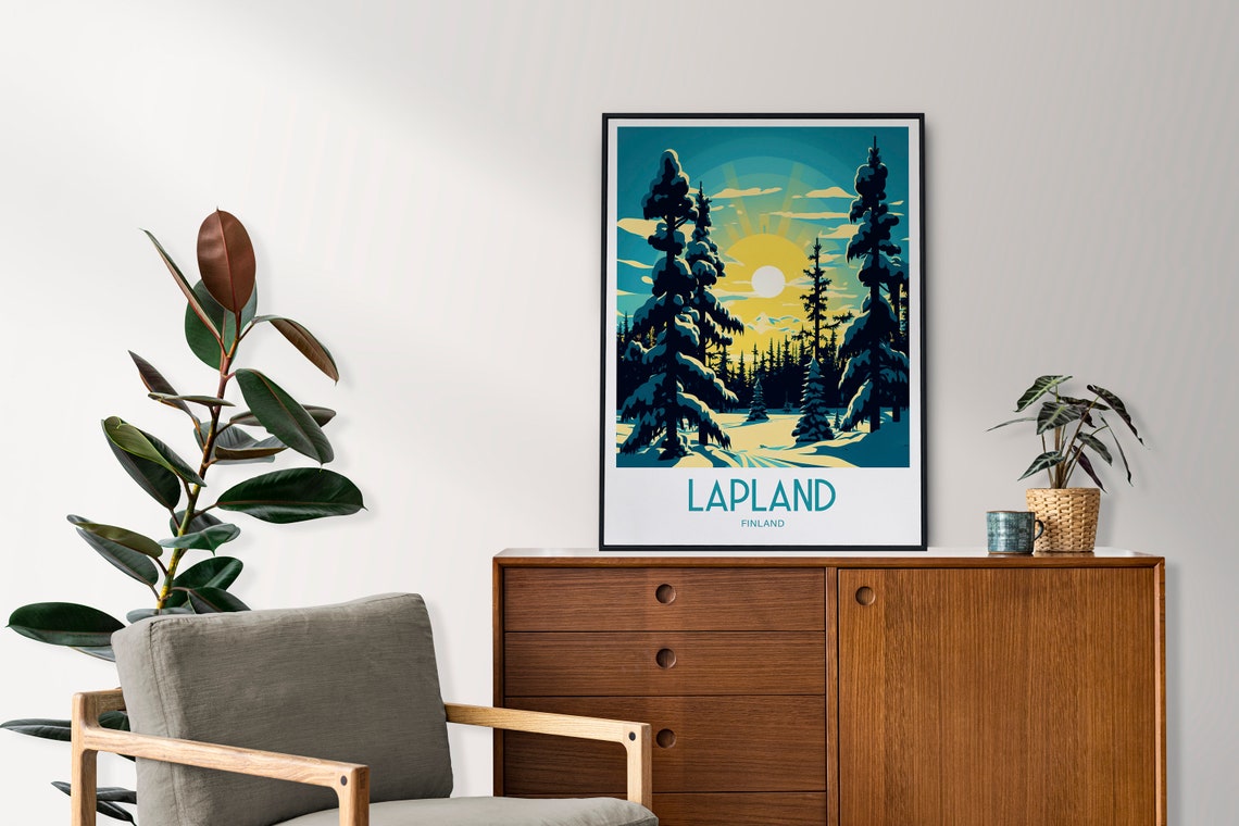 Lapland Finland Snowy Forest Sunrise Vintage Winter Travel Poster - Image 4