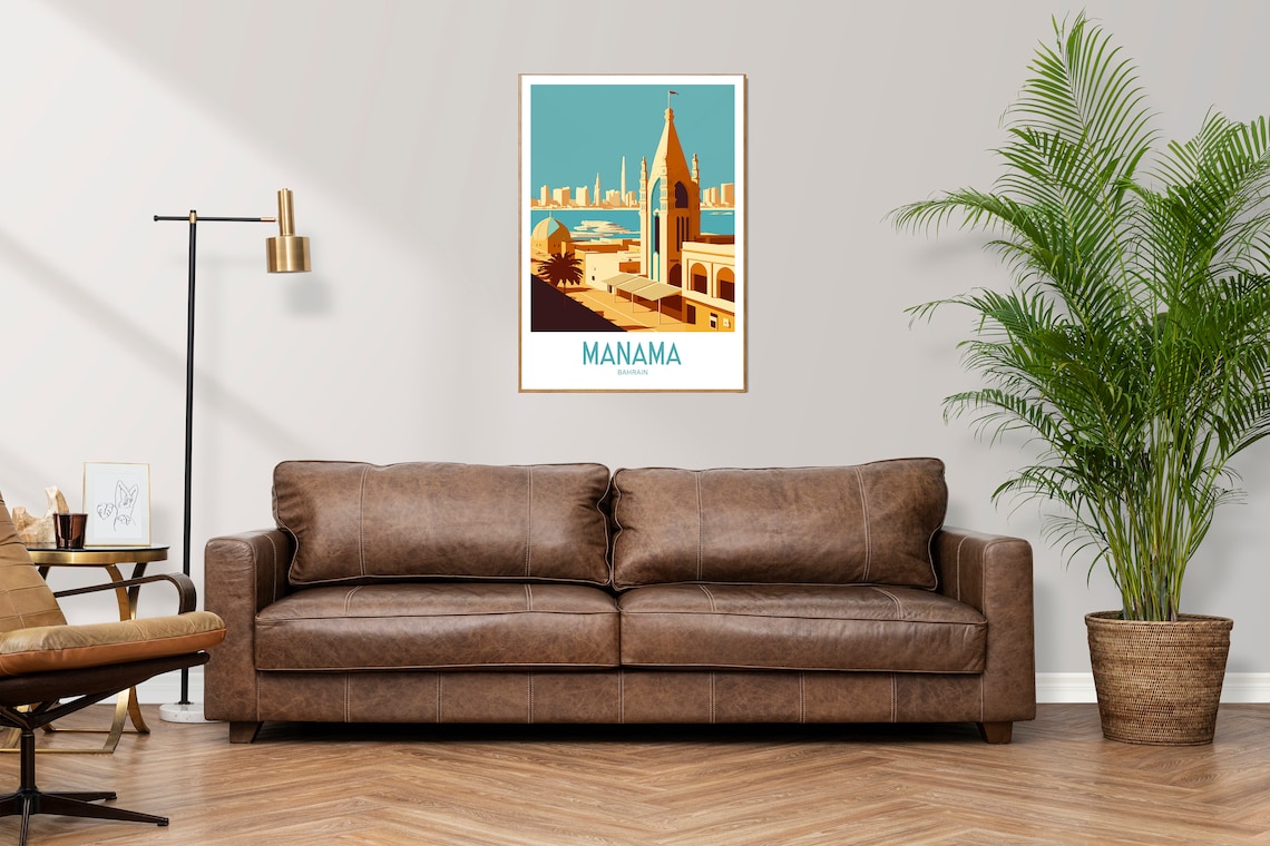 Manama Bahrain Waterfront Skyline Retro Vintage Travel Poster - Image 3