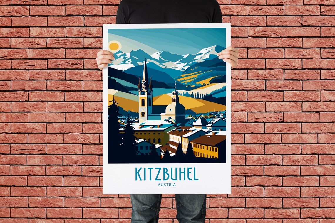 Kitzbuhel Austria Alpine Town Church Snowy Peaks Travel Poster - Image 2