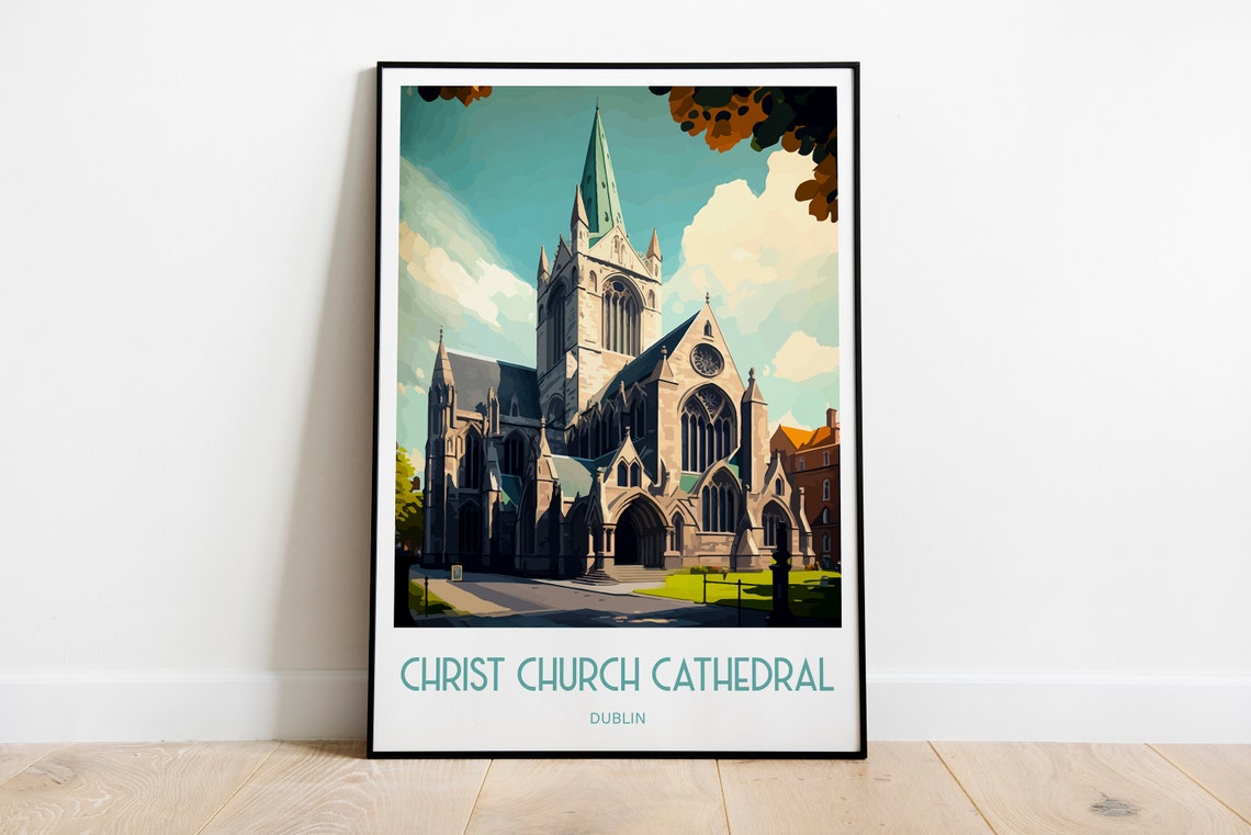 Christ Church Cathedral Dublin Ireland Vintage Travel Poster Art
