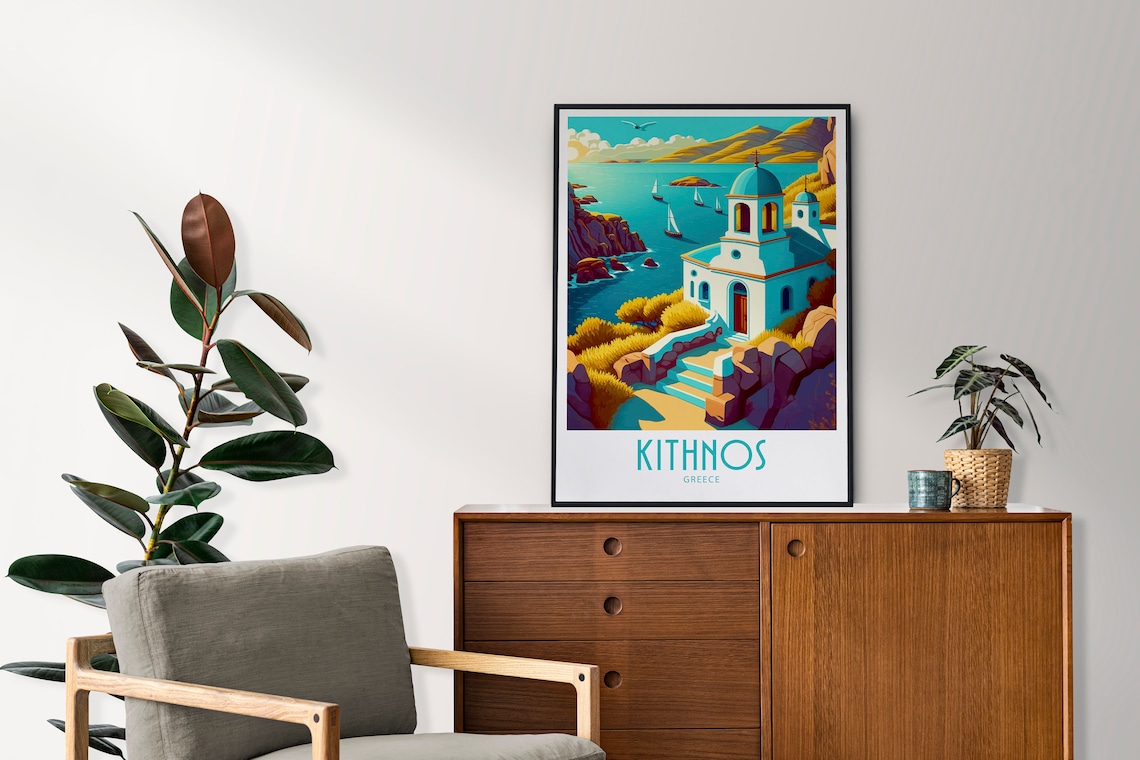 Kithnos Greece White Seaside Chapel Sailboats Vintage Travel Poster - Image 4