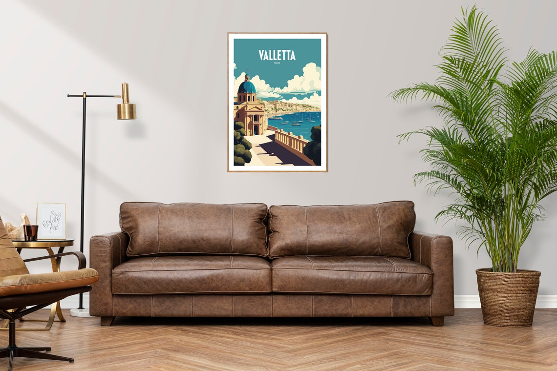 Valletta Malta Grand Harbor Basilica Seaside Vintage Travel Poster - Image 2