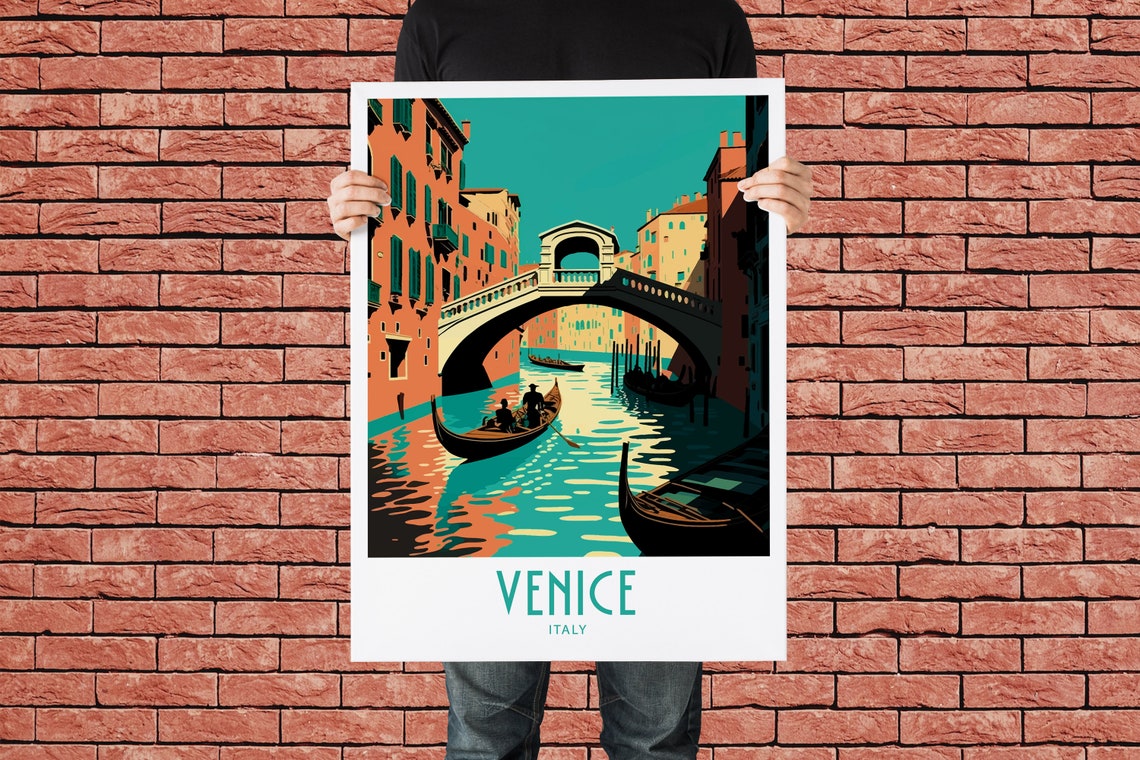 Venice Italy Travel Poster with Gondolas and Grand Canal Bridge - Image 3