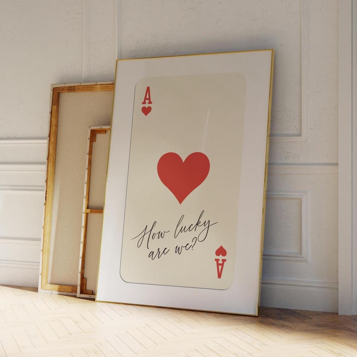 Ace of Hearts How Lucky Are We Red Script Cream Card Love Poster