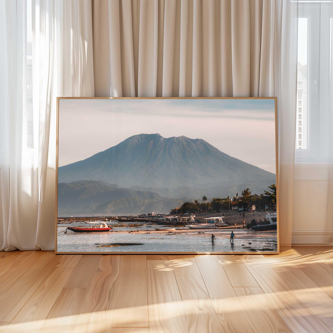 Mount Agung Volcano Behind a Bali Beach with Boats Photo Poster - Image 4