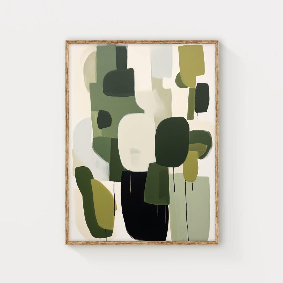 Modern Green Black Organic Shapes Abstract Mid Century Poster