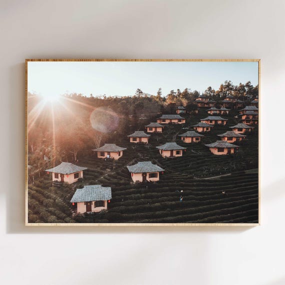 Ban Rak Thai Village Photography Print Scenic Sunrise Over Tea Plantation In Thailand Rustic Landscape Wall Art For Living Room Office