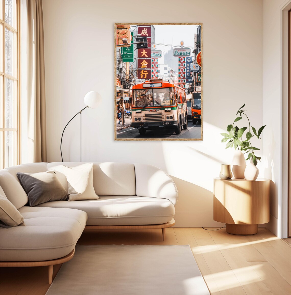Bangkok Yaowarat Chinatown Vintage Orange Bus Street Scene Poster - Image 2