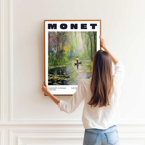 Monet Promenade en Barque Giverny Impressionist Pond Art Poster