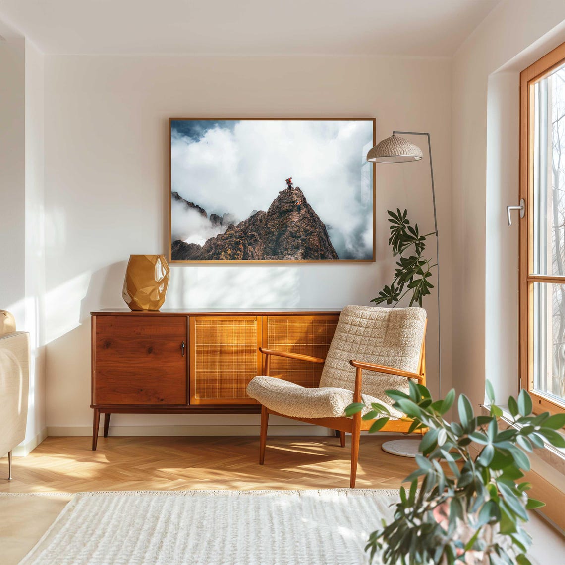 Two Climbers Reaching a Rocky Summit High in the Clouds Poster - Image 5