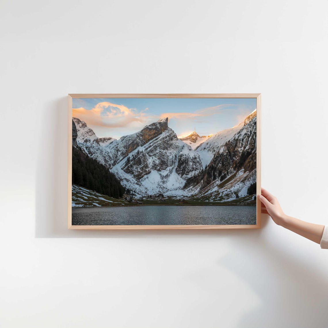 Snowy Alpine Peaks Glowing at Dawn Above a Mountain Lake Poster - Image 2