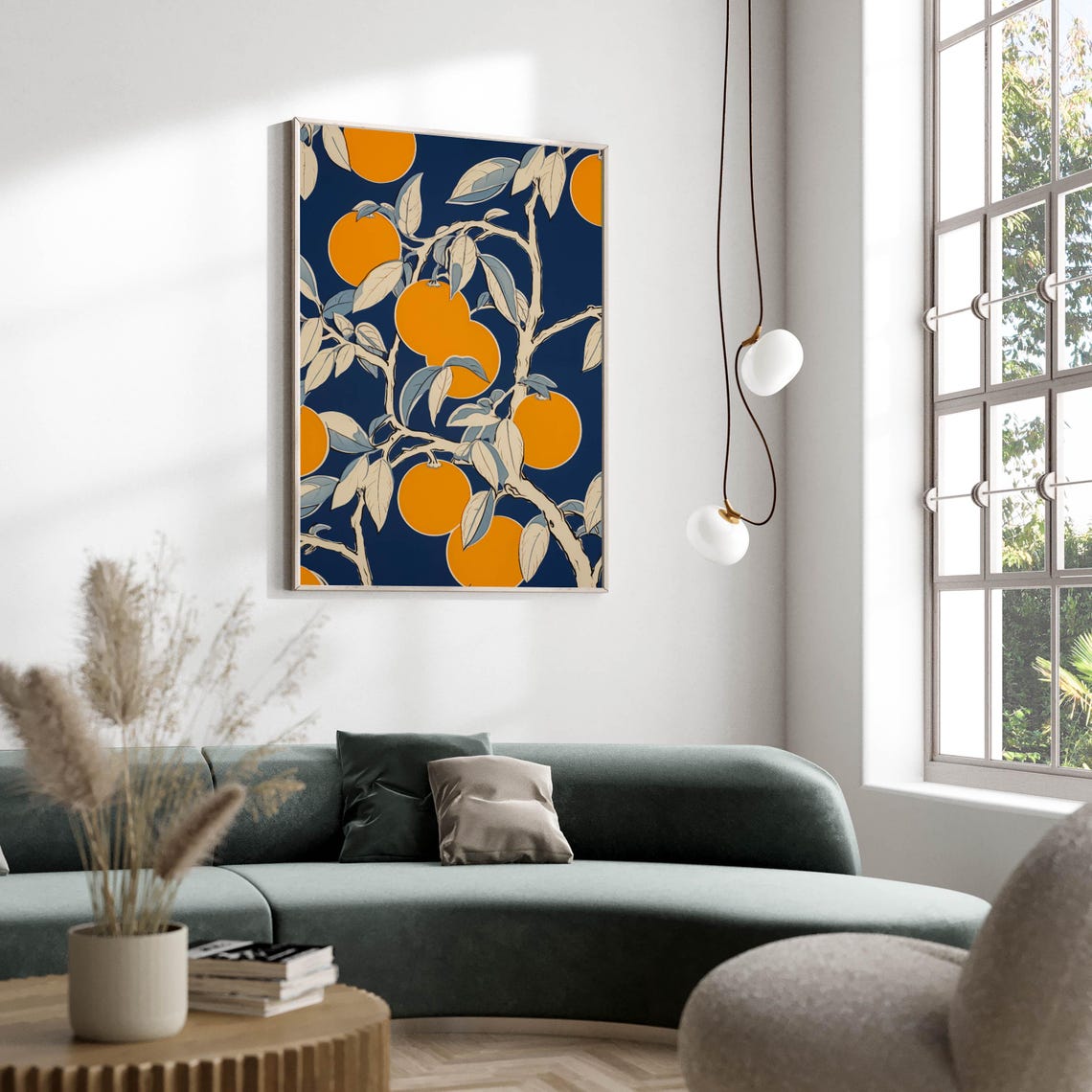 Orange Tree Branches on Navy Art Deco Style Vintage Fruit Poster - Image 3