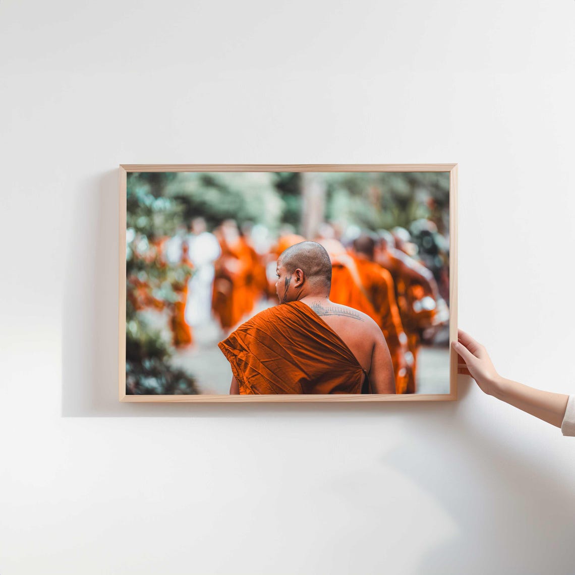 Thai Buddhist Monks in Orange Robes Cultural Photography Poster