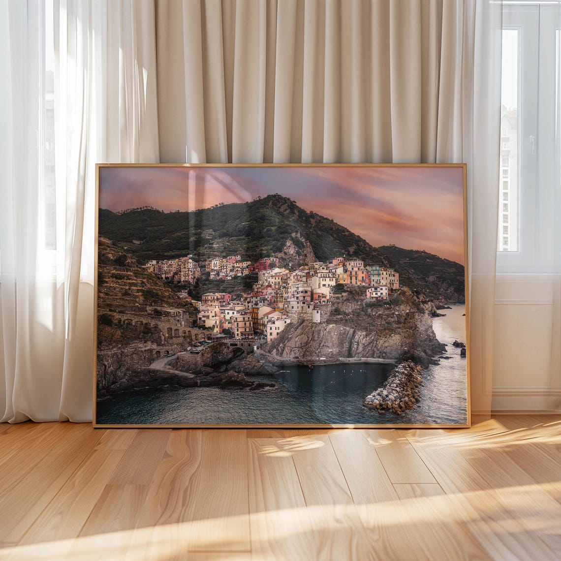 Manarola Cinque Terre Sunset Pink Sky Harbor Village Italy Poster - Image 4