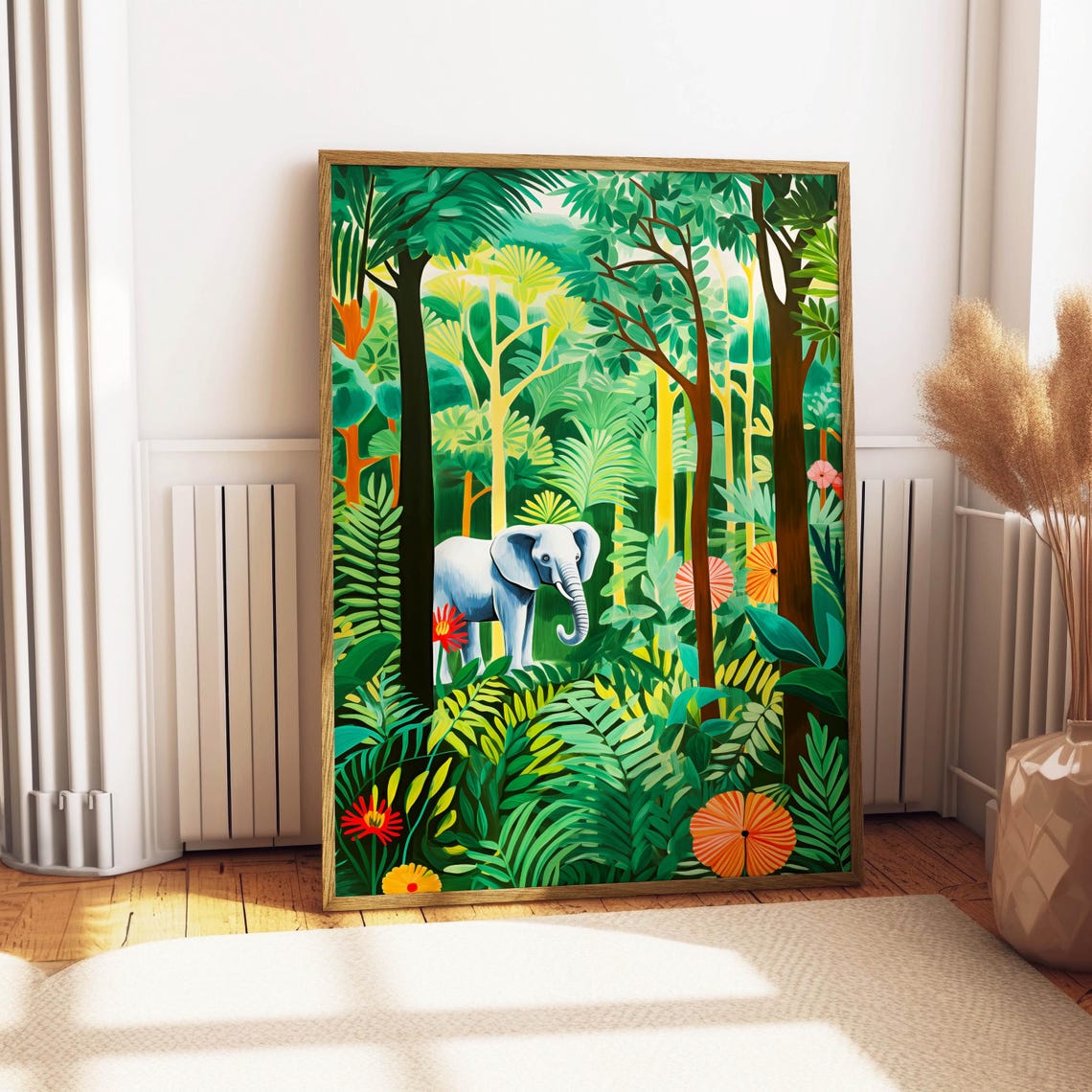 Elephant in Lush Tropical Jungle Forest Colorful Illustration Poster - Image 4
