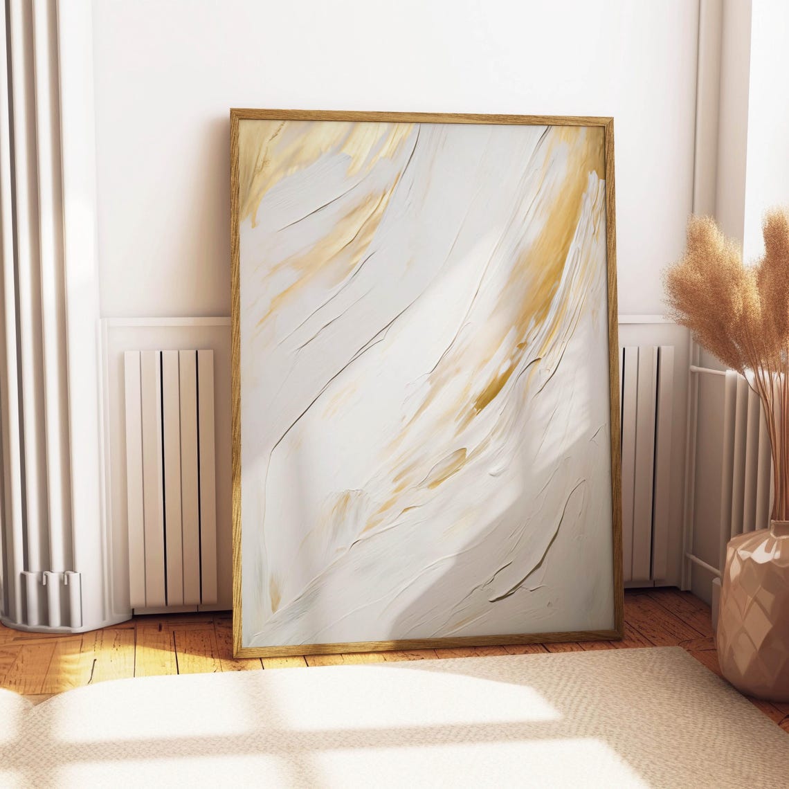 White and Gold Abstract Brushstroke Elegant Minimalist Art Poster - Image 4