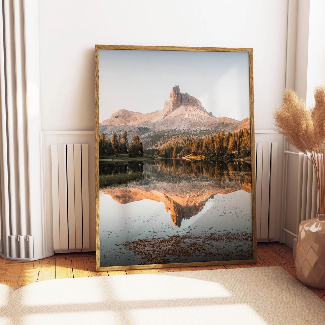 Lago di Federa Autumn Mirror Reflection Golden Peak Sunset Poster - Image 4
