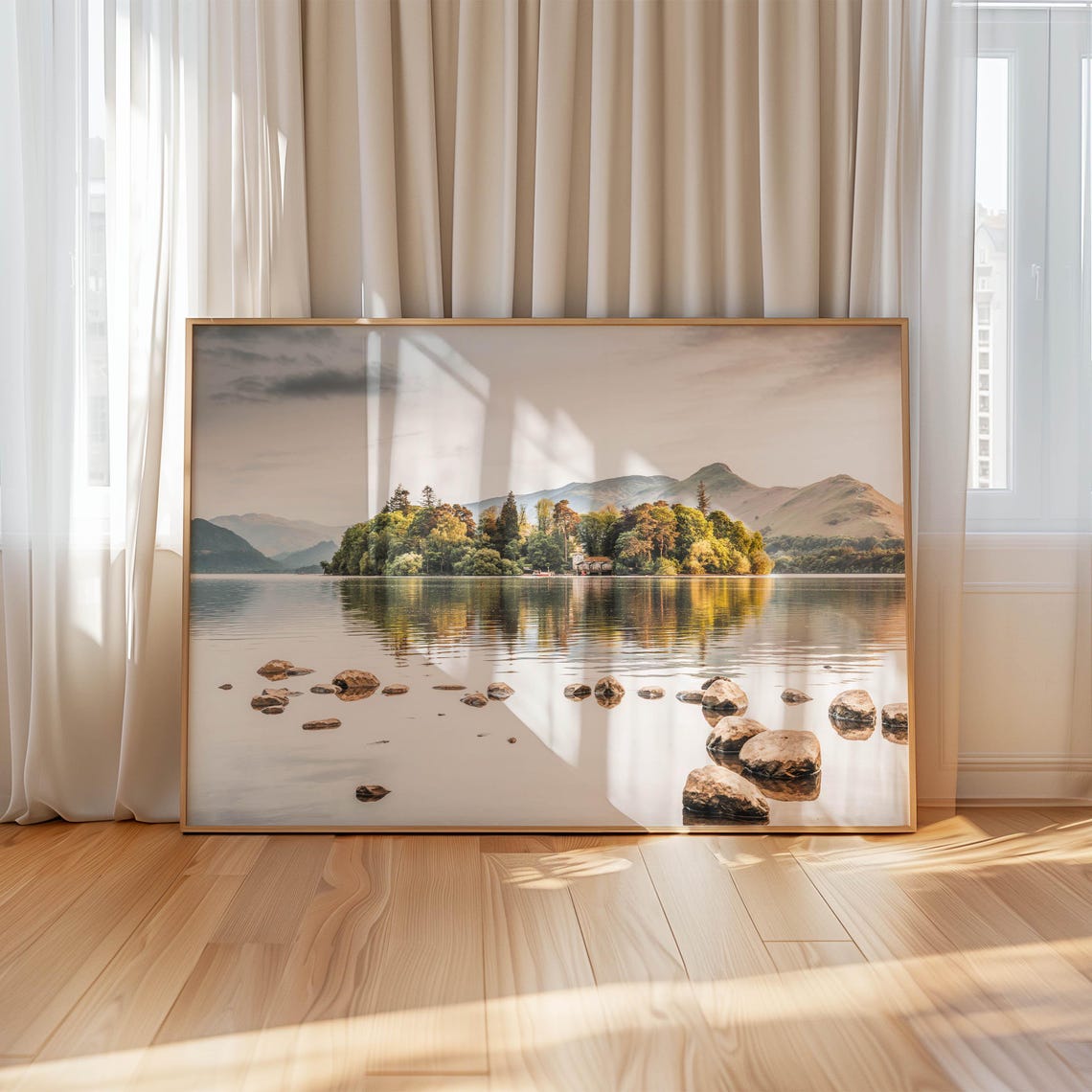 Derwentwater Wooded Island And Fells Reflections Lake District Poster - Image 4
