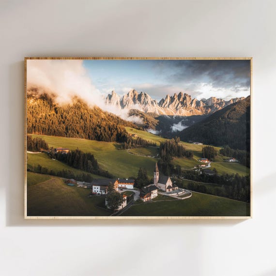 St Magdalena Village Wall Art Print Dolomites Mountain Landscape Photography Alpine Valley Scenery Nature Decor Living Room Office