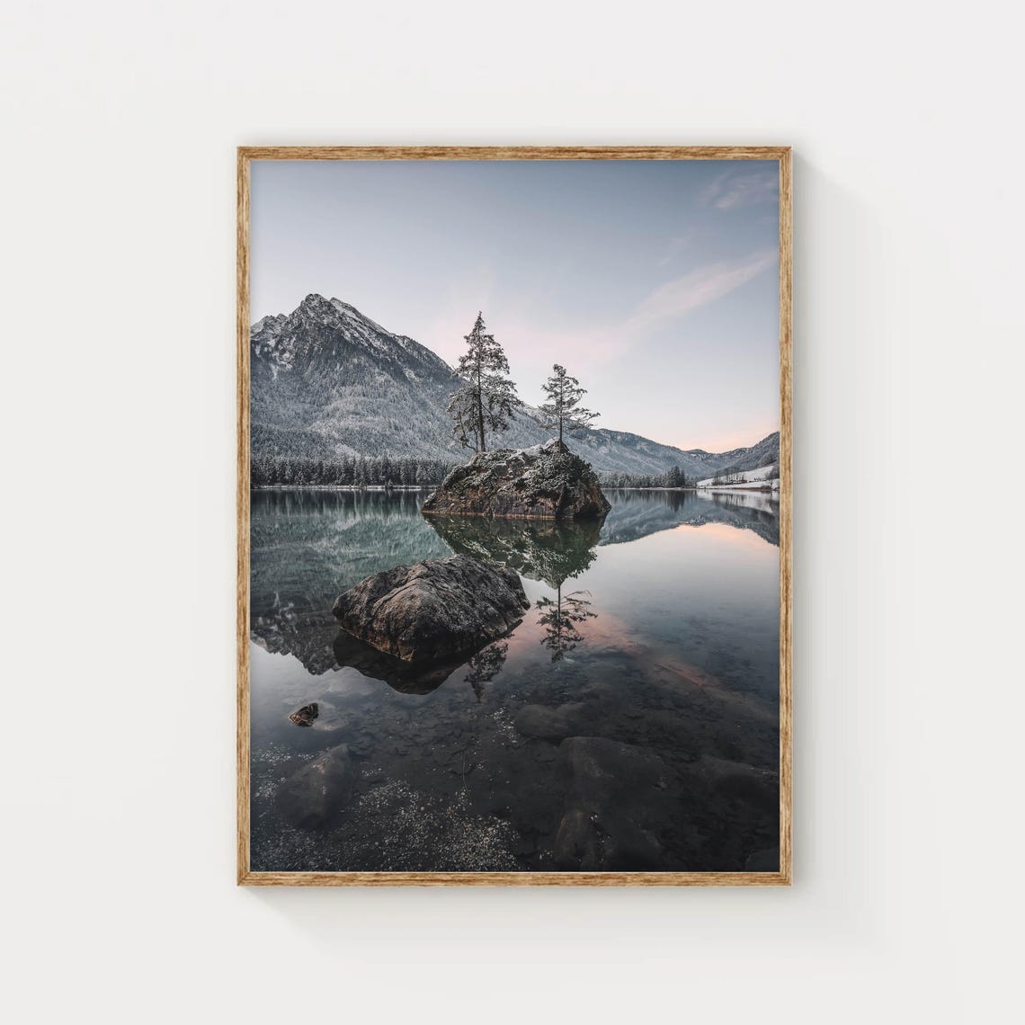 Alpine Lake Island Reflection at Dawn Mountain Photography Poster