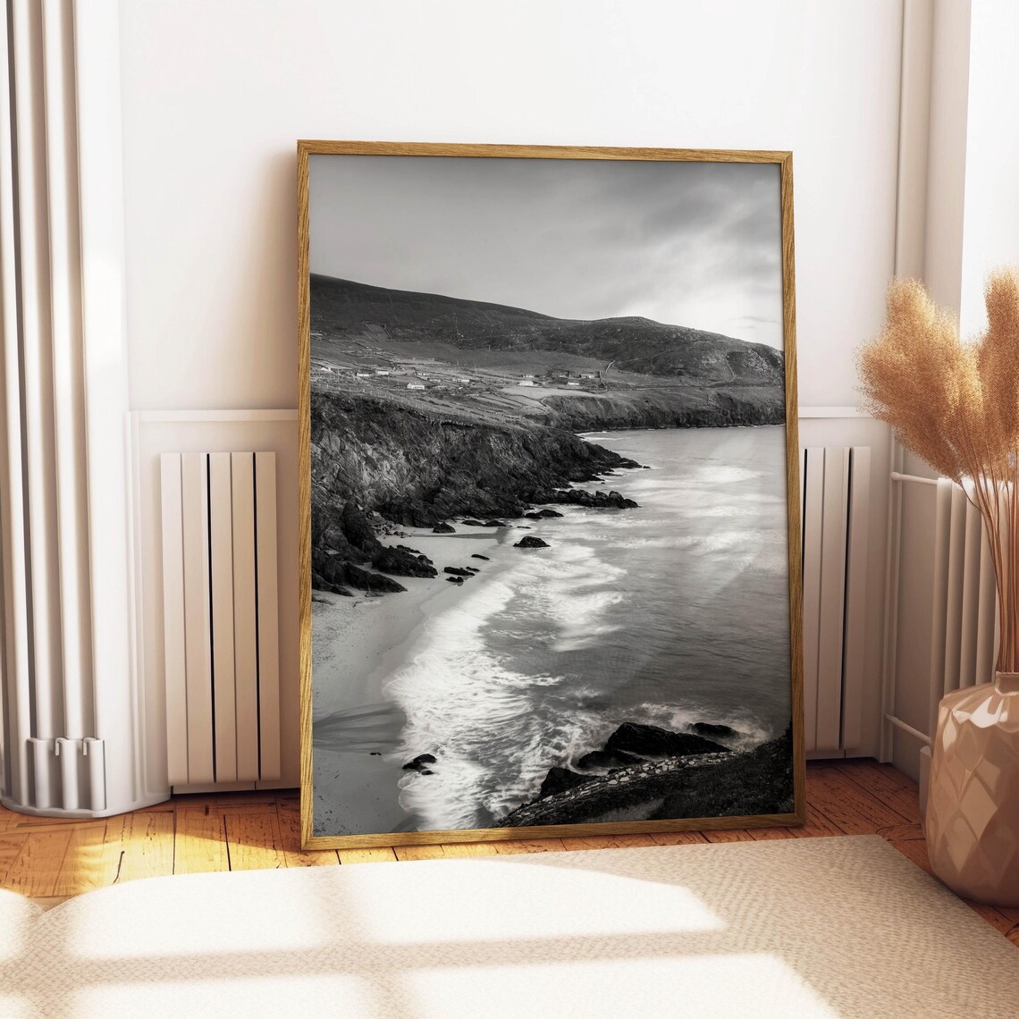 Black and White Rocky Beach Waves Crashing Coastal Photo Poster - Image 4