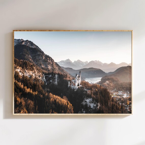 Neuschwanstein Castle Fussen German Alps Bavaria Germany Mountain Photography Wall Art Print Nature Inspired Gifts