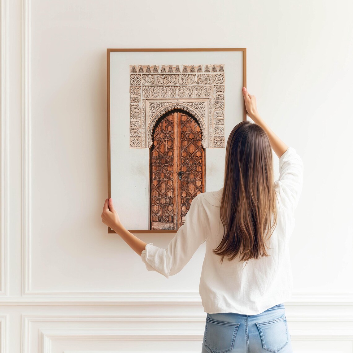 Moorish Palace Carved Wooden Door Archway White Wall Photo Poster - Image 3