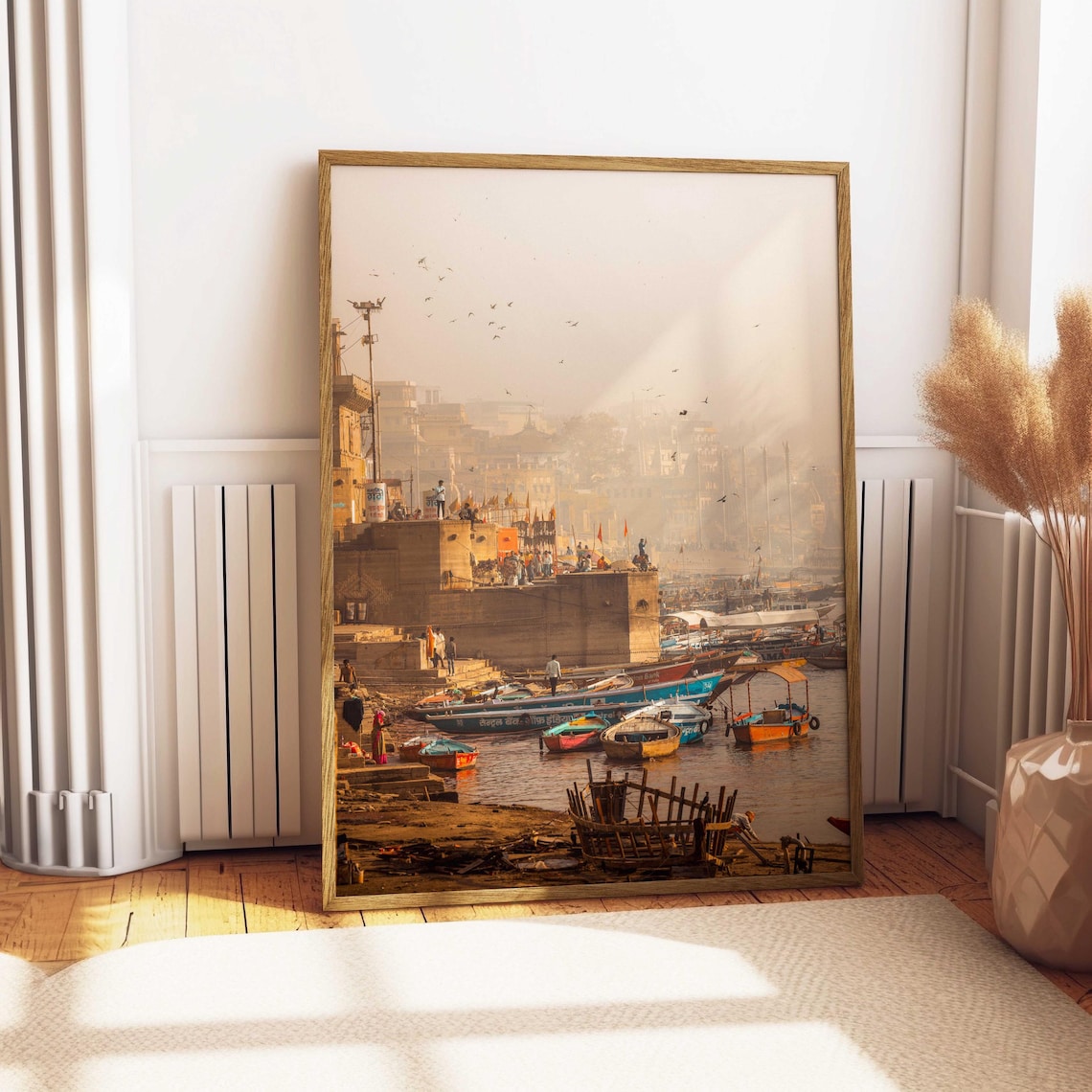 Varanasi Ghats on the Ganges with Colorful Boats Photo Poster - Image 4