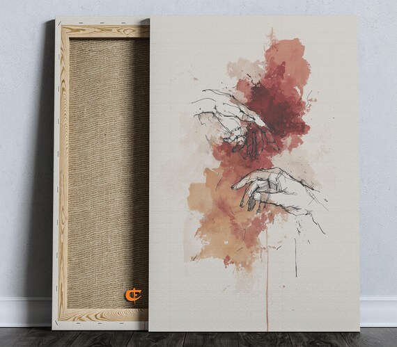 Modern Minimalist Line Art Abstract Hands Painting Earthy Watercolor Decor Wall Home 1565