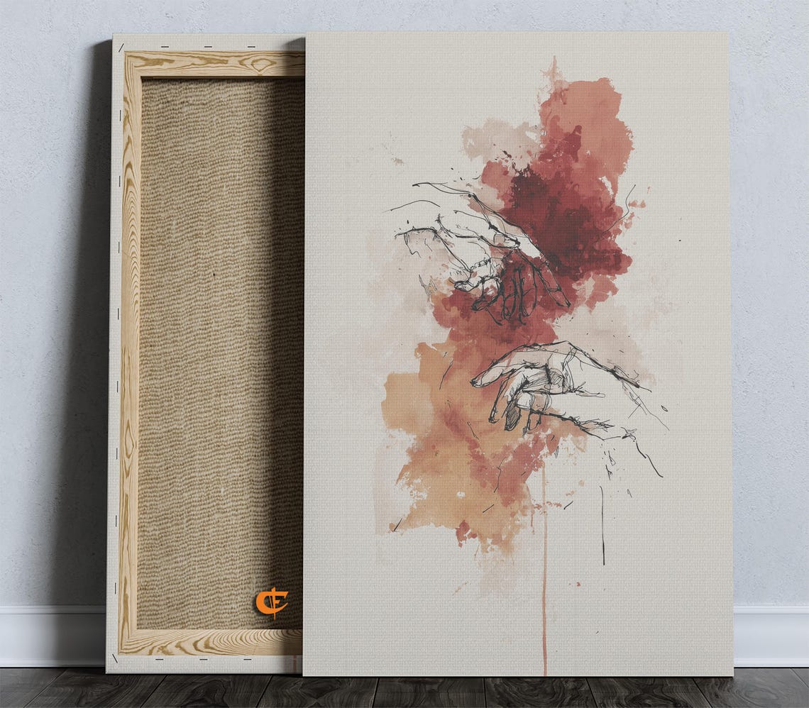 Modern Minimalist Line Art Abstract Hands Painting Earthy Watercolor Decor Wall Home 1565