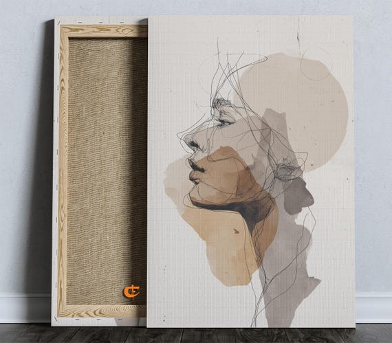 Modern Abstract Line Art Earthy Female Portrait Illustration Minimalist Wall Decor Contemporary Neutral Tones 1561