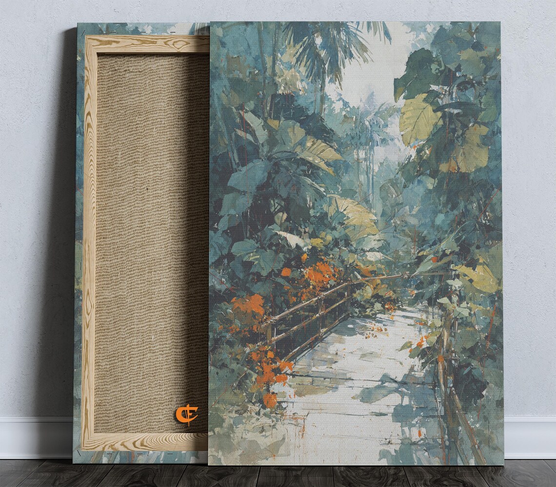 Serene Bamboo Walkway Watercolor Tranquil Tropical Jungle Garden Painting Print