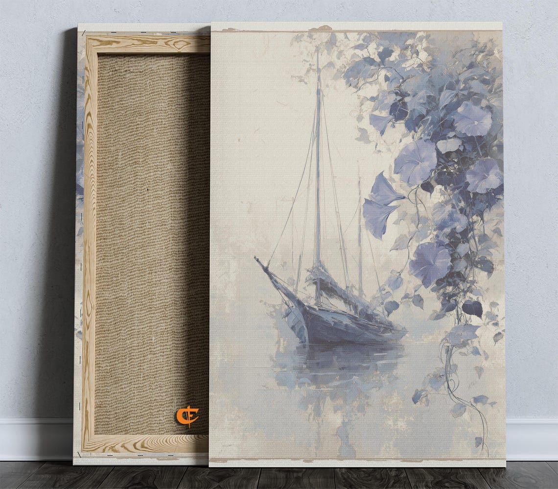 Nautical Sailboat with Blue Morning Glory Soft Watercolor Poster