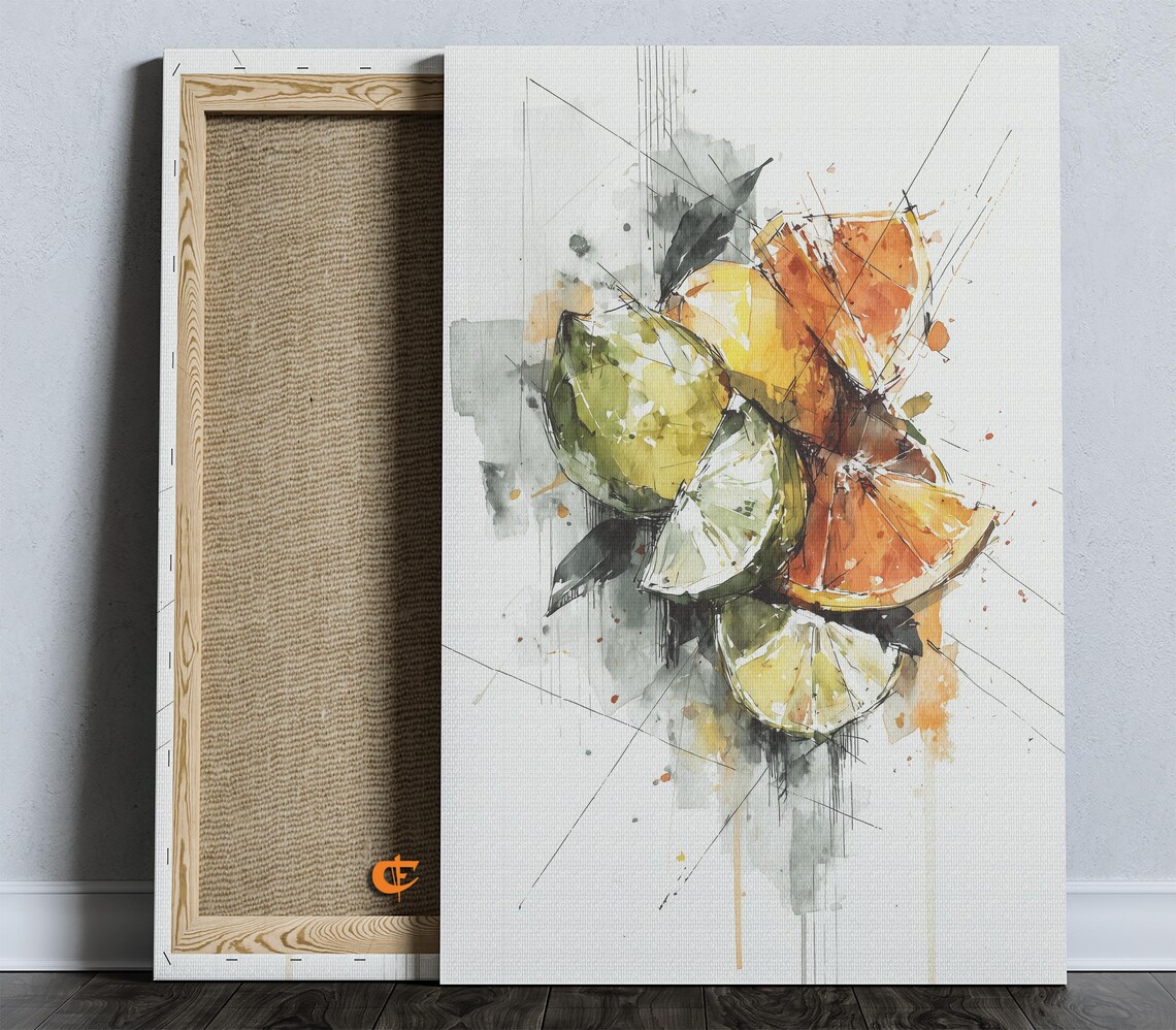 Abstract Citrus Watercolor Painting Modern Fruit Still Life Wall Art Vibrant Kitchen Decor Overlapping 1105
