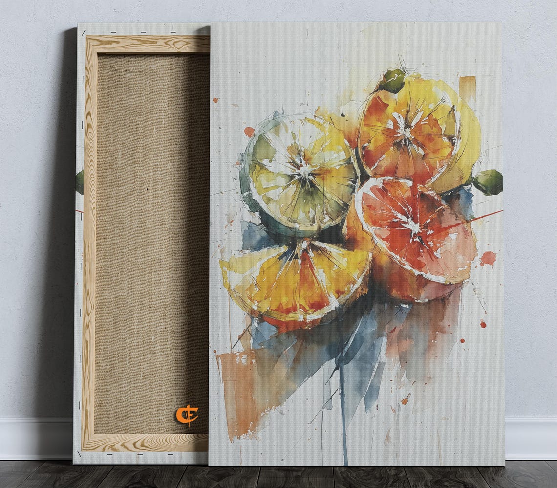 Vibrant Citrus Slices Watercolor Painting Kitchen Fruit Poster
