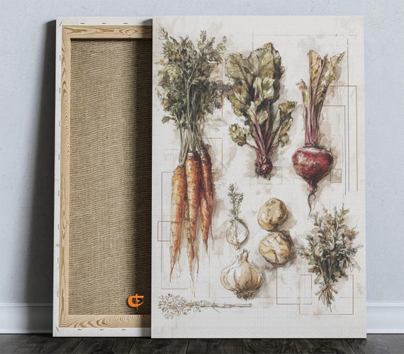 Vintage Vegetable Illustration Watercolor Heirloom Vegetables Rustic Kitchen Wall Art Farmhouse Decor Botanical Print 1529