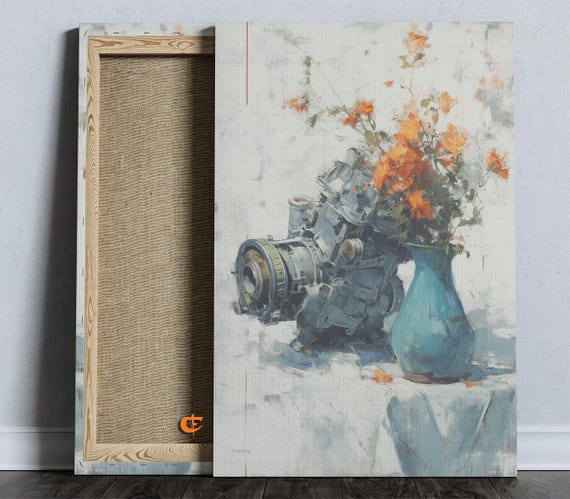 Modern Still Life Painting Floral Wall Art Vintage Vase Autumn Flowers Rustic Home Decor Oil Print 682