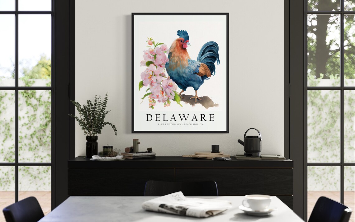Delaware State Bird Art Print, State Flower Wall Decor - Image 3