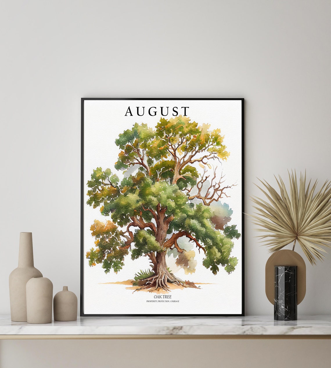 August Oak Tree Watercolor Botanical Tree Illustration Poster - Image 2
