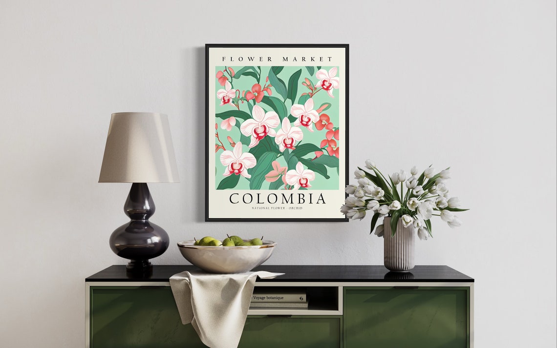 Colombia Flower Market Orchid Poster Pink Tropical Botanical Blooms - Image 2