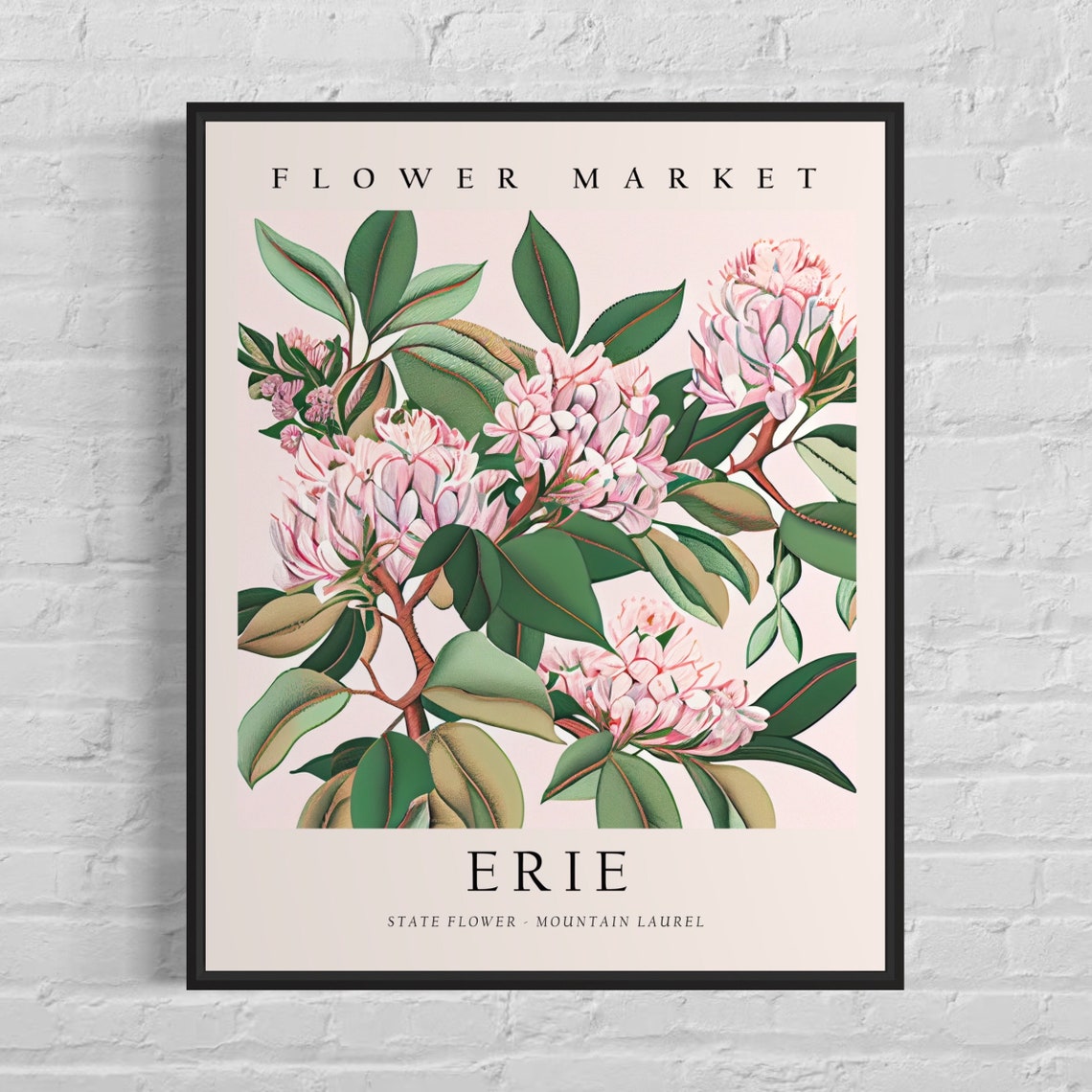 Erie Pink Mountain Laurel State Flower Market Botanical Poster