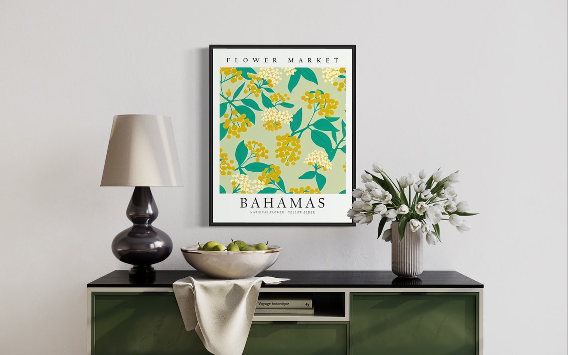 Bahamas Flower Market Yellow Elder Poster Sunny Botanical Bloom Decor - Image 2